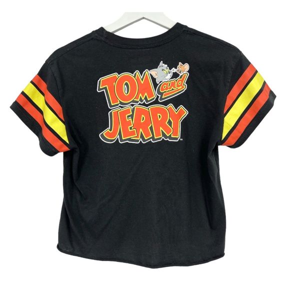 Tom and Jerry Crop Top Medium womens shirt graphic image black striped sleeves - Picture 6 of 7